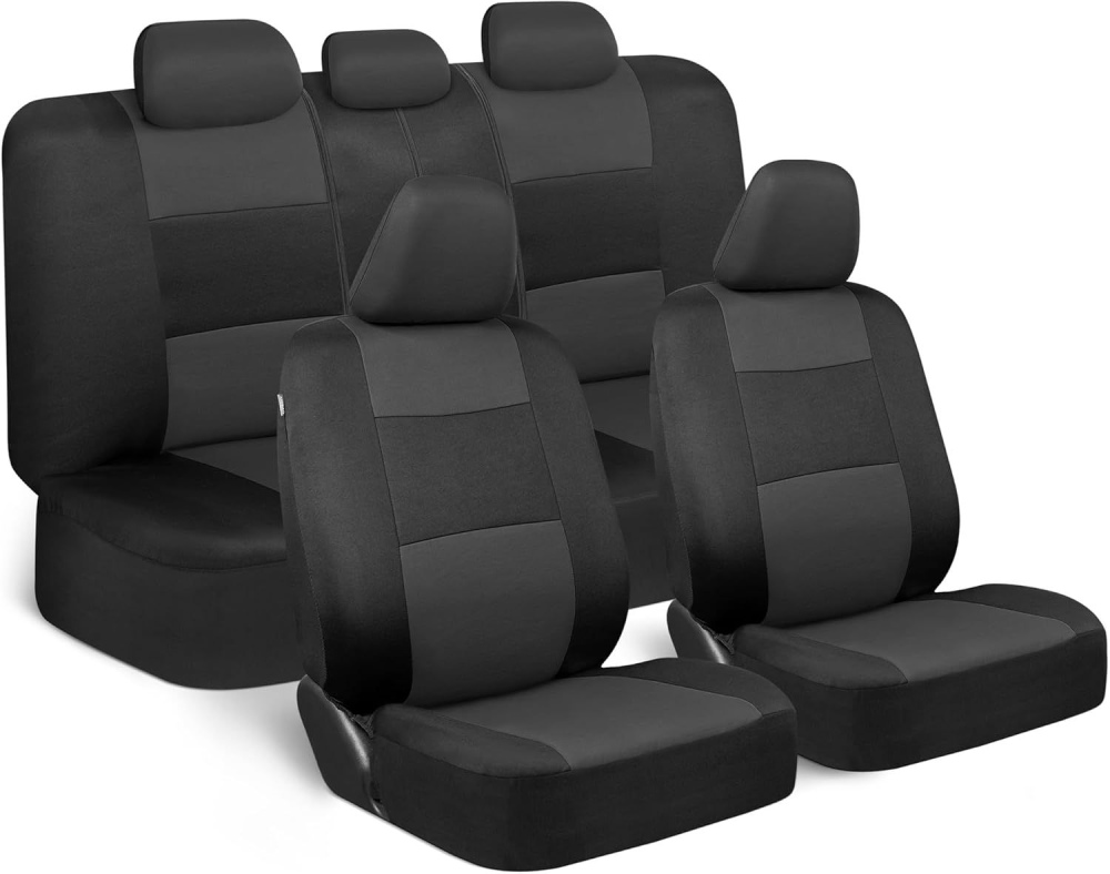 BDK PolyPro Car Seat Covers Full Set in Charcoal on Black – Front and Rear Split Bench for Cars, Easy to Install Cover Set, Accessories Auto Trucks Van SUV 