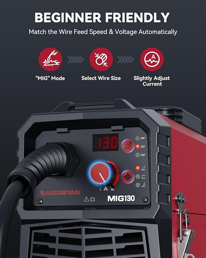 ARCCAPTAIN 130A MIG Welder, 110V Flux Core MIG WelderLift TIGStick 3 in 1 Welding Machine with Synergy