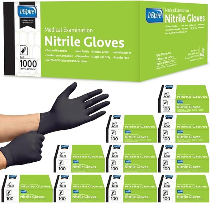 Inspire Black Nitrile Gloves  THE ORIGINAL Quality Black Gloves Disposable Latex Free  4.5 Gloves Cooking Gloves