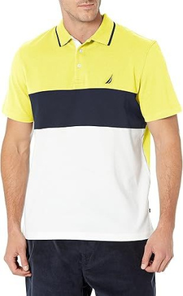 Nautica Men's Short Sleeve 100% Cotton Pique Color Block Polo Shirt