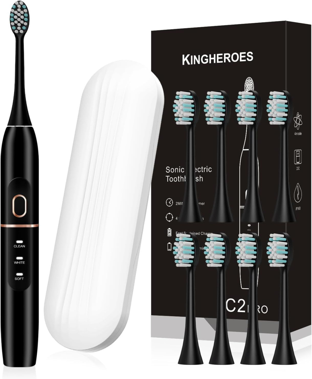 Electric Toothbrush Set, Comes with 8 Brush Heads & Travel Case,4 Modes with 2 Minutes Built in Smart Timer [Black Colour]